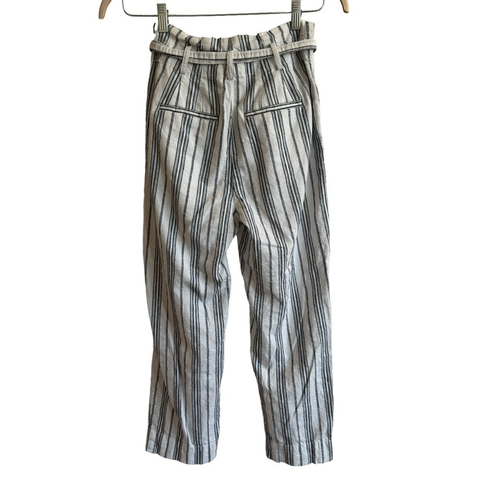 Madewell Linen-Cotton Paperbag Pants in Dark Baltic Stripe, Size 0 - Picture 7 of 11